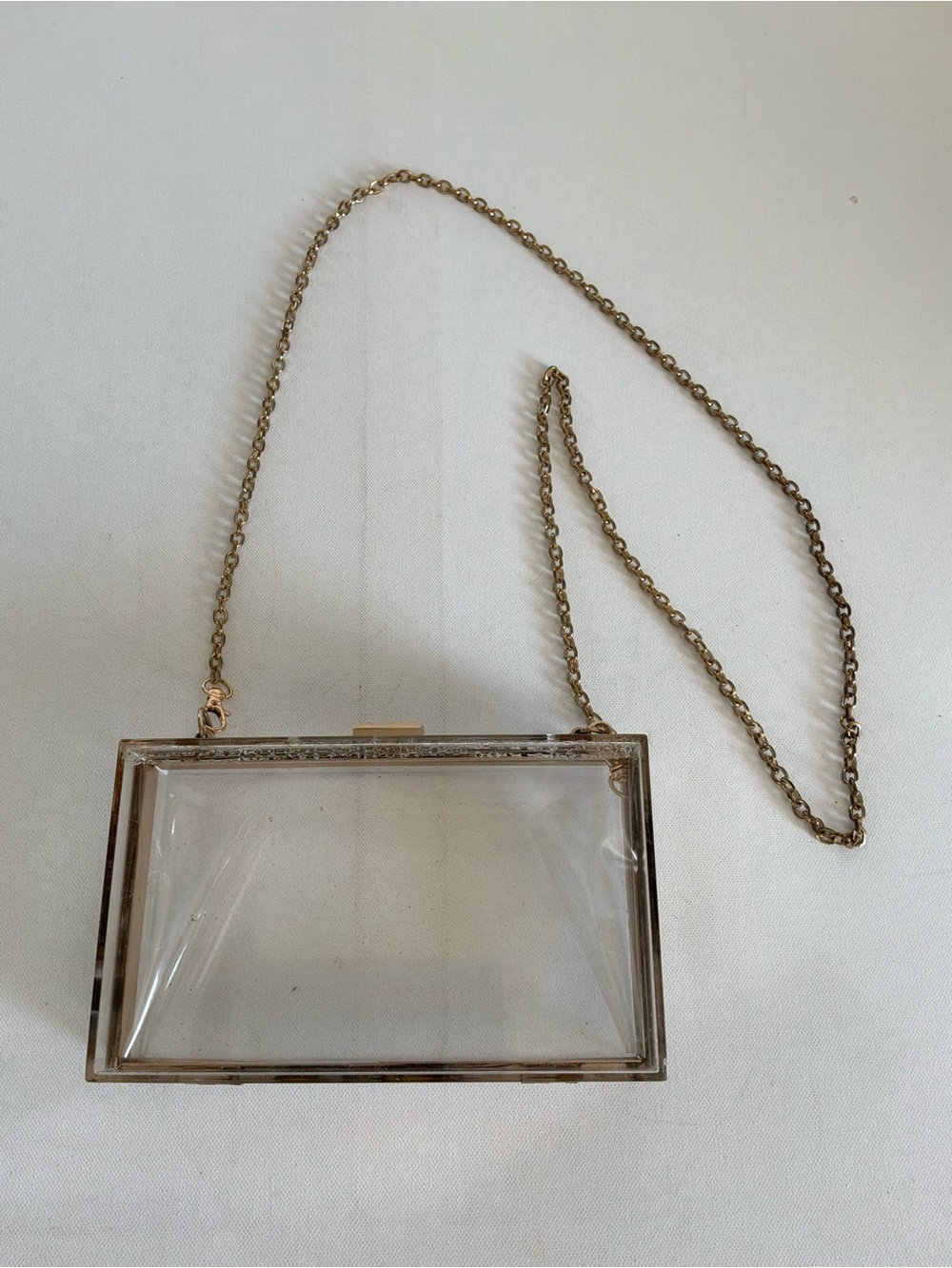 Vintage Clear Acrylic Box Clutch Evening Bag Gold Chain Transparent Minaudière